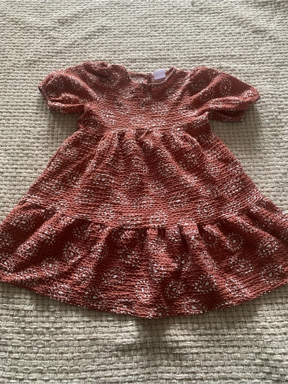 Zara Girls' Rust paisley Puff Sleeve Tiered Dress
